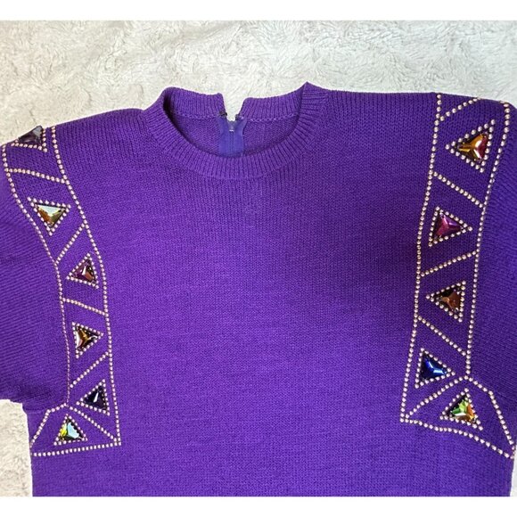 St. John by Marie Gray Mini Sheath Sweater Dress Knit Embellished Purple Size 8 - Picture 6 of 9